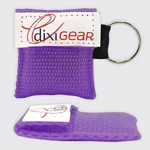 Ever Ready First Aid CPR Mask for Pocket or Key Chain CPR Emergency Face Shield with One-Way Valve Breathing Barrier for First Aid or AED Training 5 Count - Purple - Woven case slim side - purple