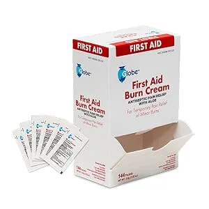 Globe First Aid Burn Cream 0.9g Packets (Box of 144) Advanced First Aid Cream for Temporary Relief of Minor Burns Cuts and Scrapes - Globe Burn Cream 0.9g