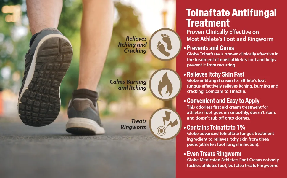 Globe Tolnaftate 1% 1 Oz Antifungal Treatment Proven Clinically Effective on Most Athlete s Foot and Ringworm (3 Pack) - Tolnaftate