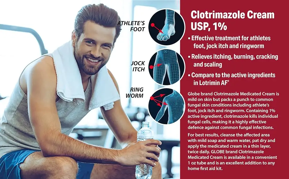 Globe (3 Pack) Clotrimazole Cream 1% (1 oz) Cures athlete s foot jock itch ringworm. Relieves the itching irritation redness scaling and discomfort. - Globe Clotrimazole Cream