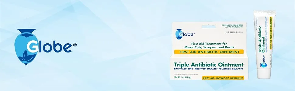Globe Triple Antibiotic First Aid Ointment 0.5 oz (4-Pack) | 24-Hour Infection Protection | Wound Care Treatment for Minor Scrapes Burns and Cuts | 4 Pack - TRIPLE ANTIBIOTIC OINTMENT