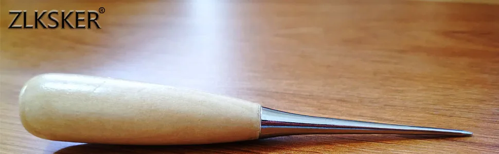 ZLKSKER (Pack of 2) Wooden Handle Leather Drillable Stitching Sewing Awl Punch Hole Gadget Tool - product information 1