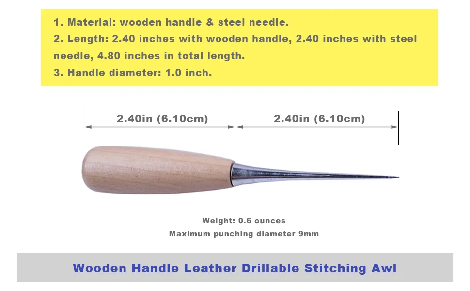 ZLKSKER (Pack of 2) Wooden Handle Leather Drillable Stitching Sewing Awl Punch Hole Gadget Tool - product information 2