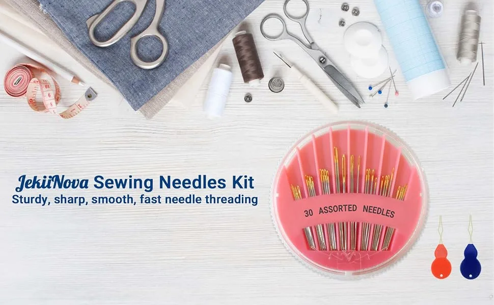 30 Pack Premium Hand Sewing Needles 6 Sizes Assorted Sewing Needles for Handsewing Large Eye Stitching Needles for Sewing Repair Embroidery Needles Sewing Sharp Needles (1) - JekiiNova Assorted Sewing Needles Kit