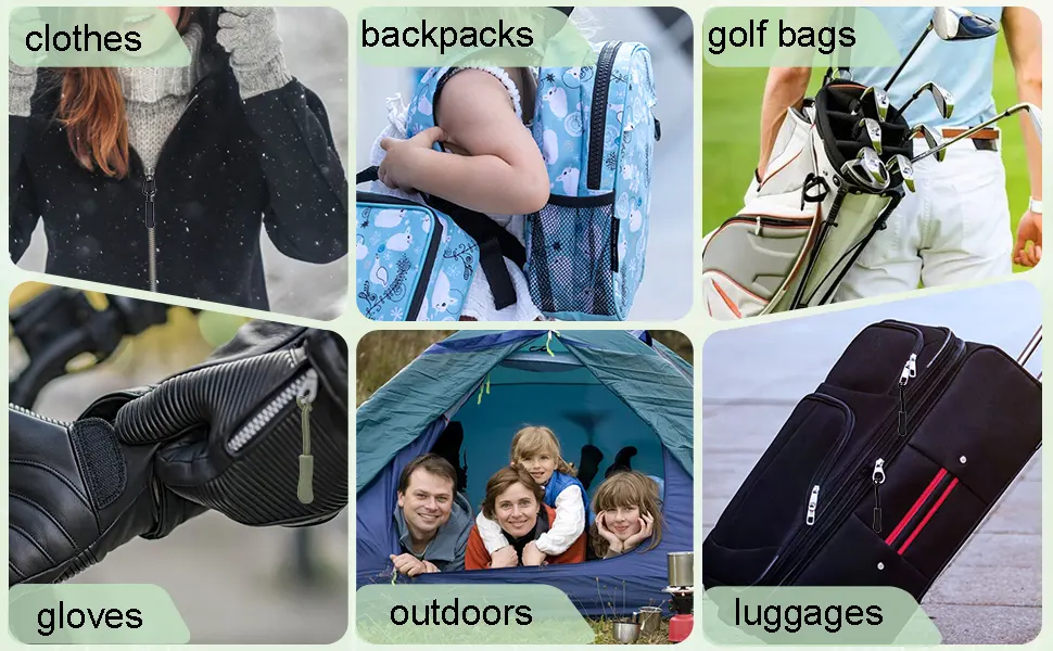 CooBigo Zipper Pull Replacement Golf Bag Zipper Pull Replacement Tab for Backpack Jackets Pants Boots Coats Luggage - Balck(Universal Extender 12 Pack) Black 12 Pack - zipper pull use