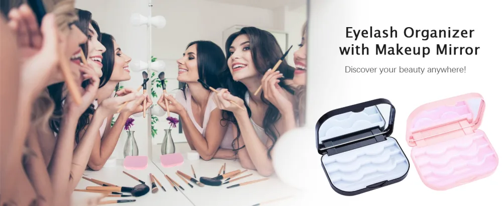 BUCICE Eyelash Case with Mirror - 3 Layer False Lash Case Empty Eyelash Storage Case Portable Folding Makeup Mirror for Women Gift Black - makeup mirror travel mirror small mirror hand held mirror pocket mirror portable mirror
