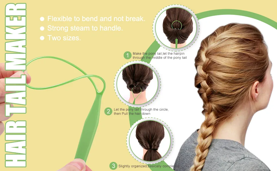Topsy Hair Tail Tools TsMADDTs 6Pack Hair Loop Tool Set with 2Pairs French Braid Tool Loop 2Pcs Rat Tail Comb for Hair Styling Yellow&Green Green&Yellow - product information 3