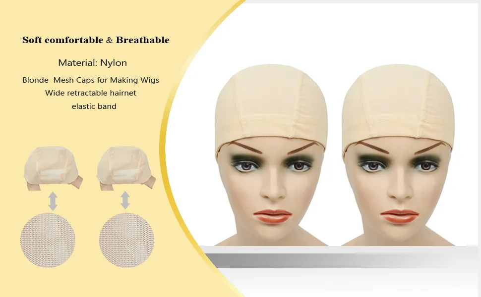 2 Pcs/Lot Wig Caps Mesh Cap with Wide Elastic Band Wig Cap for Making Wig Mesh Dome Cap for Wigs (Blonde Mesh Cap M) Medium (2 Count) - Wig Caps Mesh Cap for Making Wig Stretchable Hairnets with Wide Elastic Band