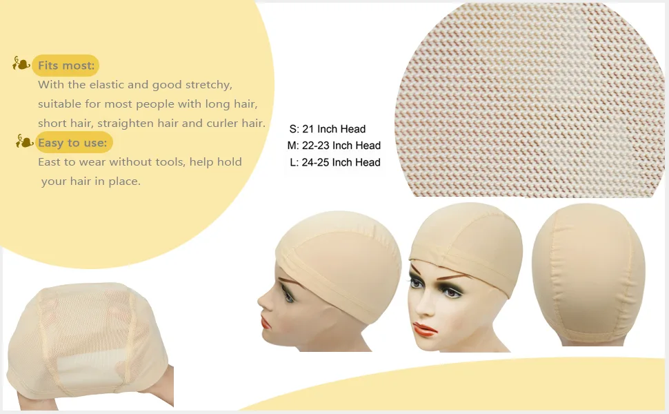 2 Pcs/Lot Wig Caps Mesh Cap with Wide Elastic Band Wig Cap for Making Wig Mesh Dome Cap for Wigs (Blonde Mesh Cap M) Medium (2 Count) - Wig Caps Mesh Cap for Making Wig Stretchable Hairnets with Wide Elastic Band