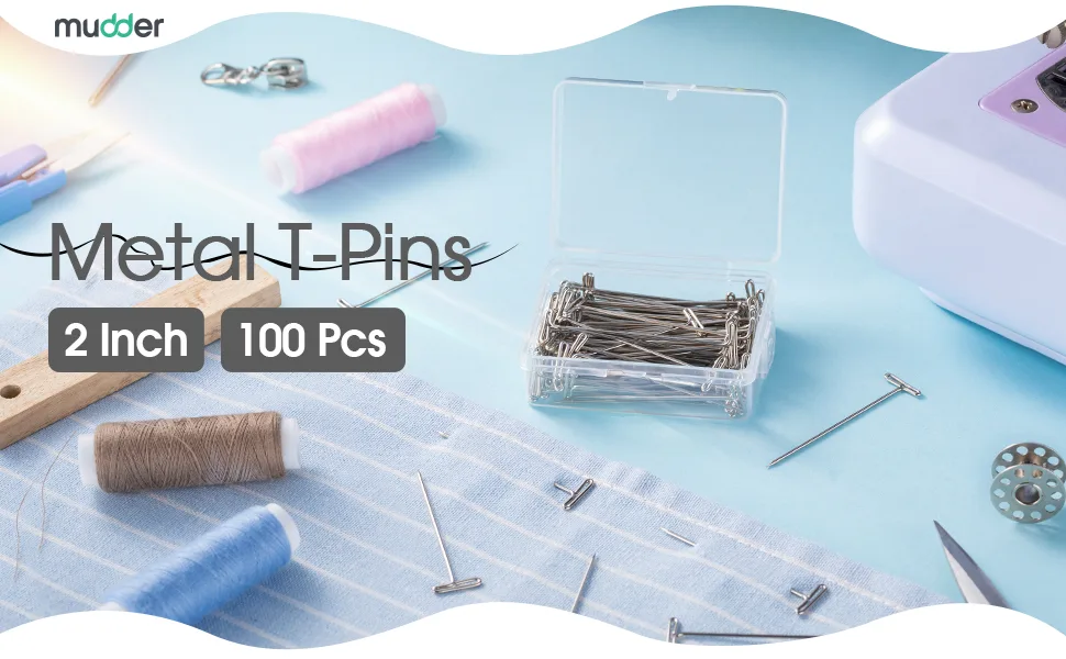Mudder 100 Pack Wig T-Pins 2 Inch with Plastic Box Silver - product information 1