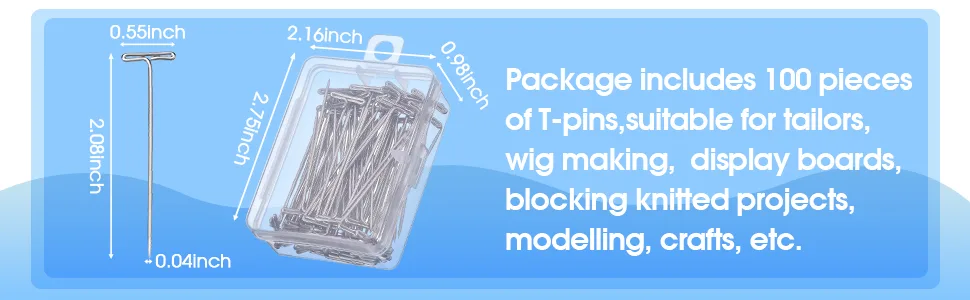 Mudder 100 Pack Wig T-Pins 2 Inch with Plastic Box Silver - product information 5