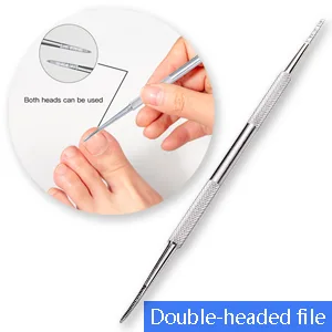 Ingrown Toenail Tool Kit 3 Pack Stainless Steel Double Sided Pedicure Nail File Lifter Spoon Nail Pusher Cleaner Professional Pedicure Tools - Double-headed file: