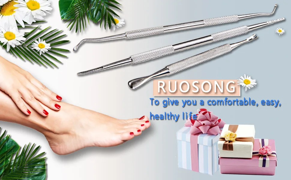 Ingrown Toenail Tool Kit 3 Pack Stainless Steel Double Sided Pedicure Nail File Lifter Spoon Nail Pusher Cleaner Professional Pedicure Tools - Main figure 02