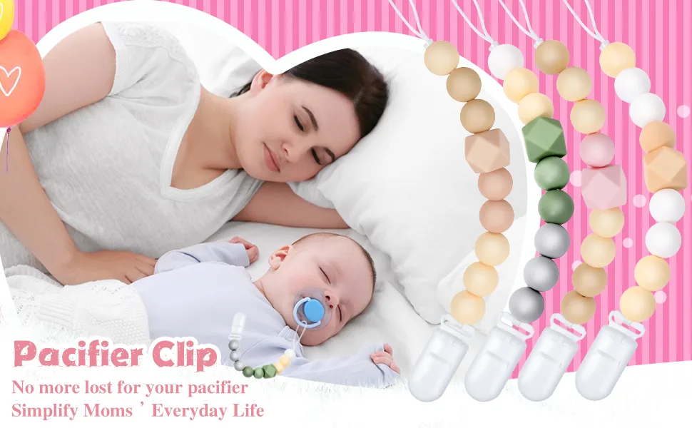 2 Pack Pacifier Clip for Baby Boys Girls Silicone Pacifier Holder Flexible Binky Clips for Baby Gift Green Orange - pacifier clips