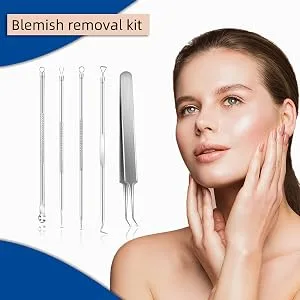 Blackhead Remover Tool Pimple Popper Tool Kit 5 Pack Blackhead Extractor Tools with Case Comedone Zit Acne Blemish Whitehead Removal Kit Professional Stainless Steel Extractor Tools for Face Nose - Acne clip extractor display