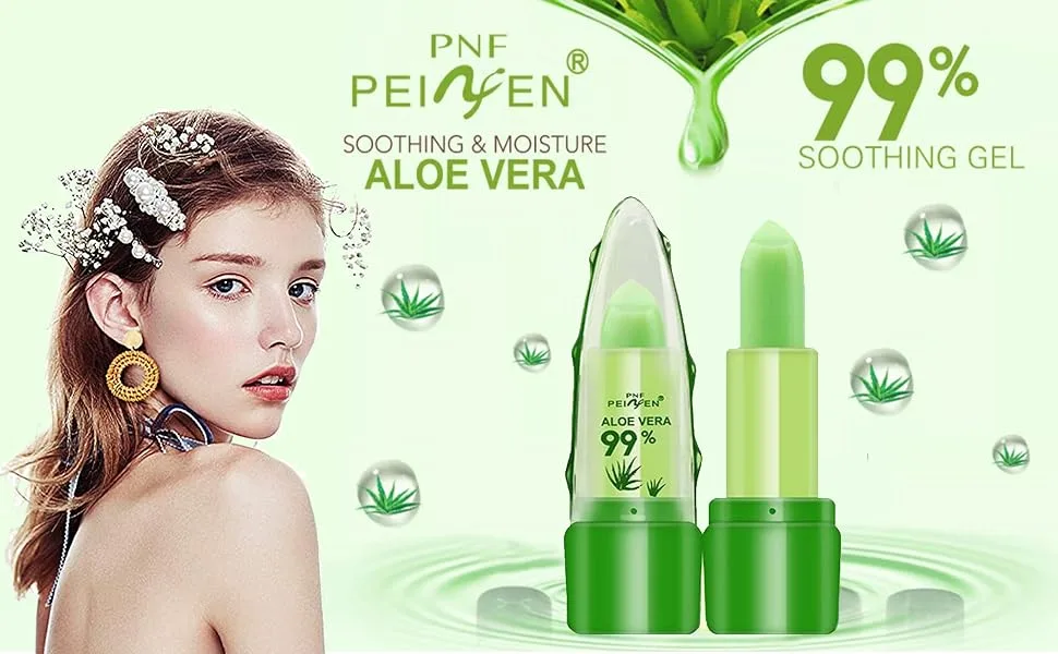 2 Pack Aloe Vera Lip Balm Moisturizing Lipstick Temperature Color Change Lip Gloss Long Lasting Nutritious Aloe Vera Lip Plumper Set (2 PCS) - product information 1