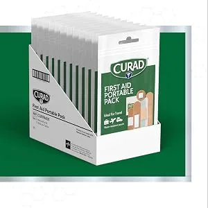 Curad First Aid Portable Pack Ideal for Travel Carry-on Backpacks Water Resistant Pouch Variety Size Bandages Alcohol Swabs 12 Packs - bandage first aid