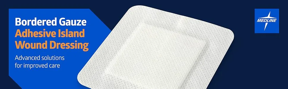 Medline Sterile Bordered Gauze 3 x 6 with 1.5 x 4 Pad (Pack of 15) - Bordered gauze; adhesive dressing; wound dressings; wound gauze;