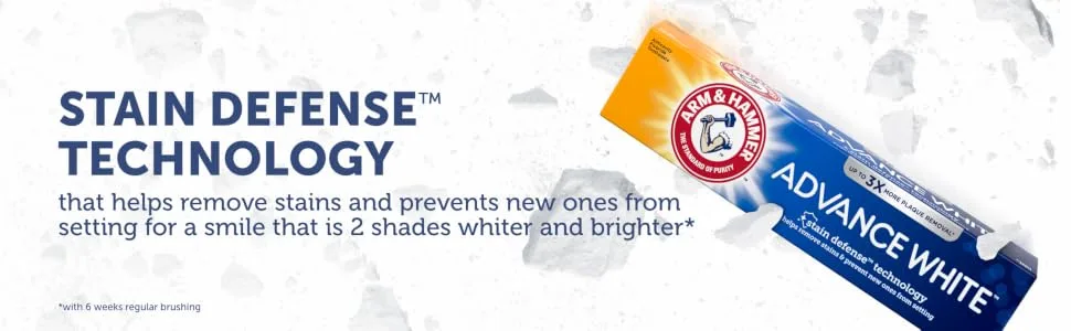 ARM & HAMMER Advanced White Extreme Whitening Toothpaste TRIPLE PACK (Contains Three 6 Ounce Tubes) -Clean Mint - Fluoride Toothpaste (Pack of 3) Mint 6 Ounce (Pack of 3) - stain defense technology that helps remove stains and prevents new ones from setting arm and hammer