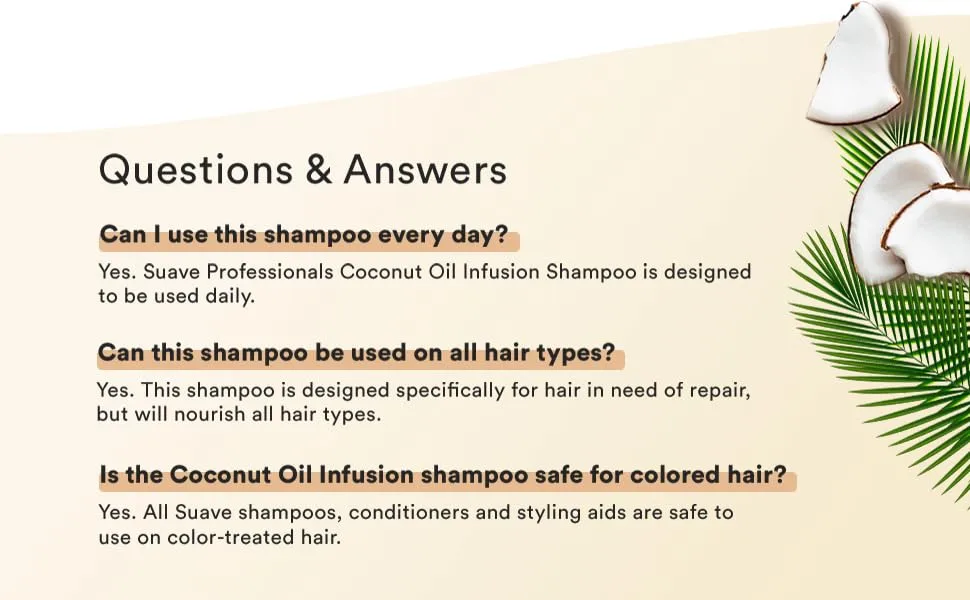 Suave Professionals Damage Repair Shampoo + Conditioner Coconut Oil 28 Fl Oz (Pack of 4) - Questions & Answers