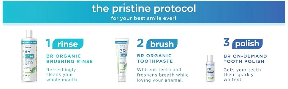 Essential Oxygen Pristine Protocol A 3-Step System (1. Rinse 2. Brush 3. Polish) for Your Best Smile Ever 3 Count Combo Pack - product information 3