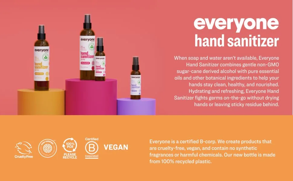 Everyone Hand Sanitizer Spray 2 Ounce (Pack of 6) Peppermint and Citrus Plant Derived Alcohol with Pure Essential Oils 99% Effective Against Germs - product information 1