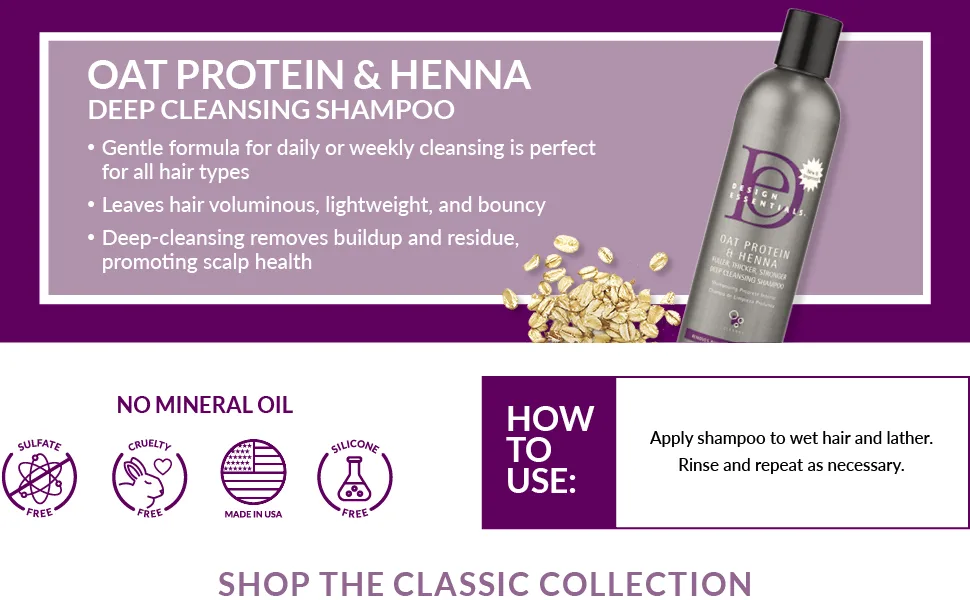 Design Essentials Oat Protein and Henna Deep Cleansing Shampoo 32 Ounce (packaging may vary) - Oat Protein & Henna Deep Cleansing Shampoo