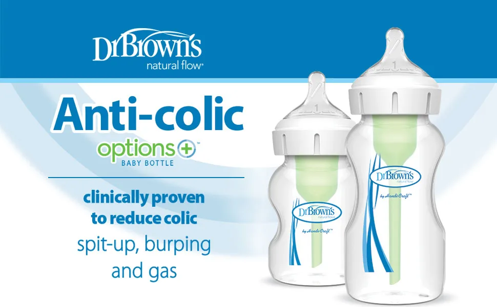 Dr. Brown s Natural Flow Anti-Colic Options+ Wide-Neck Baby Bottles 5 oz/150 mL with Level 1 Slow Flow Nipple 4 Pack 0m+ 5 oz 4 Pack - Dr. Brown