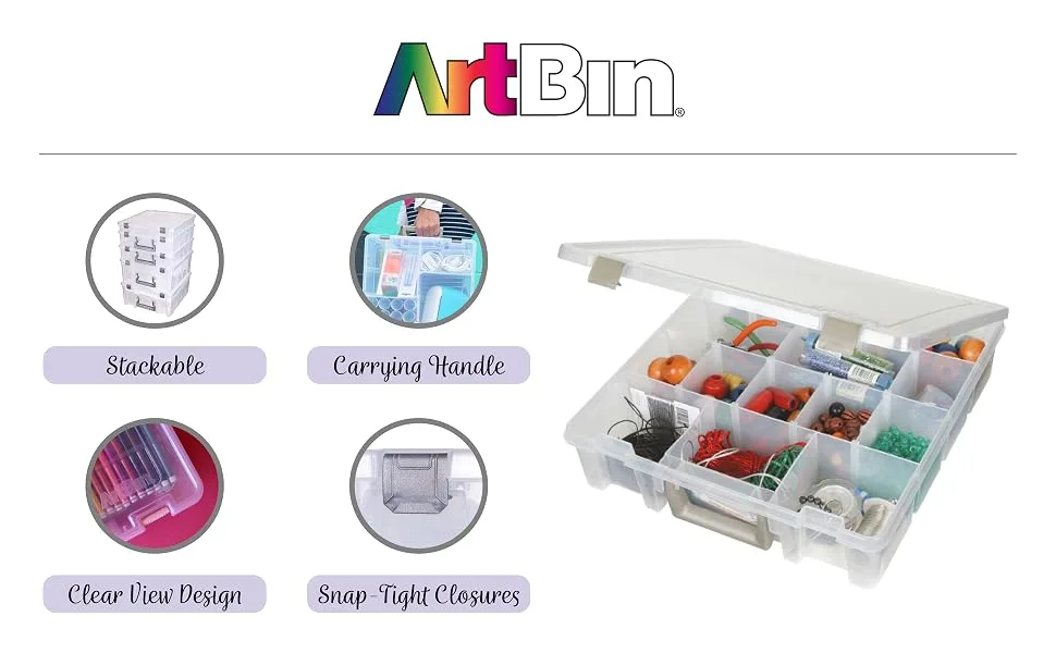 ArtBin 9002AB Super Satchel Thread Box Portable Craft & Sewing Organizer with Thread Tray 1 Plastic Storage Case Clear - ArtBin