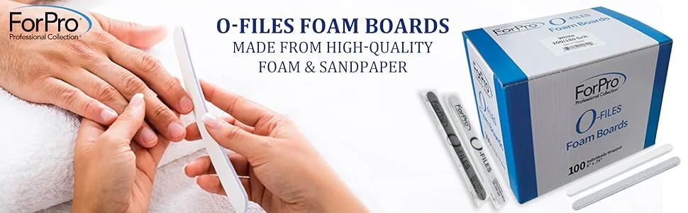 ForPro O-Files Foam Board Double-Sided Manicure Nail File 100/180 Grit Individually-Wrapped 6 L x .75 W White 100-Count Foam Boards - product information 1