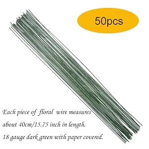 DECORA 18 Gauge Dark Green Floral Paper Wrapped Wire 16 inch 50/Package - Value Pack