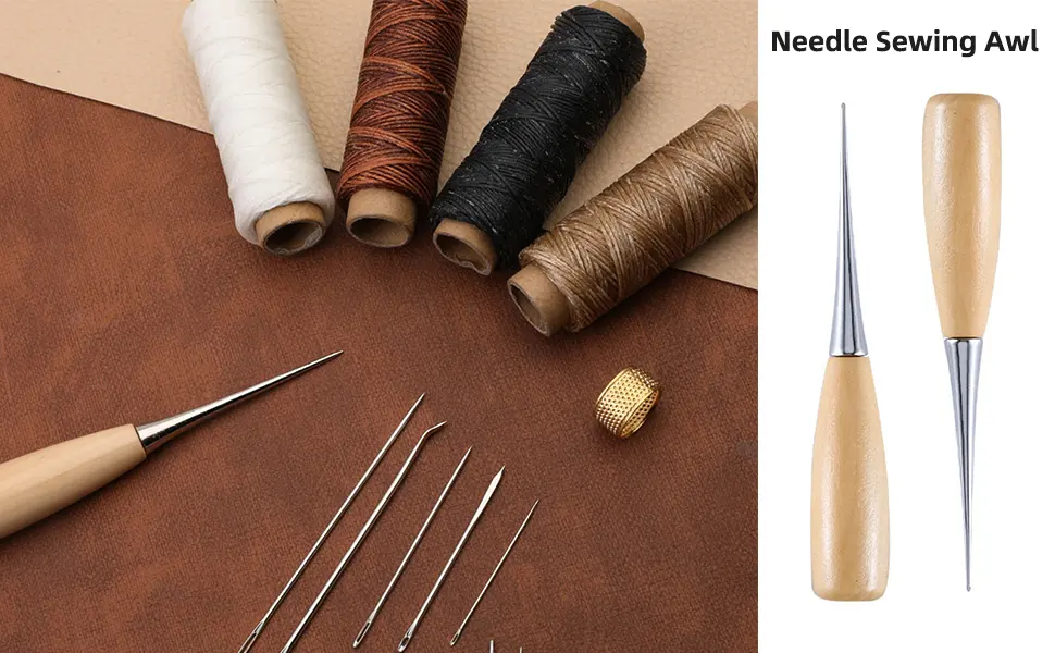 WUTA Leather Craft Awl Tools Leather Hole Punch Tool Sewing Punching Hole Maker Stitching Over Stitch Wood Handle 3 Packs - Leather Craft Awl
