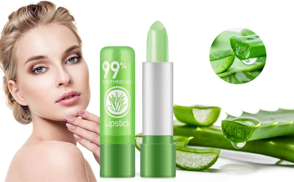 DTDR 2PCS Aloe Vera Lipstick Long Lasting Nutritious Color Changing Lip Balm Natural Moisturizer Magic Temperature Color Change Lip Gloss Green 2 Pack - Aloe Vera Lipstick