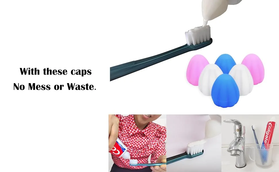EasyHonor Toothpaste Cap Self Closing Toothpaste Squeezer Toothpaste Dispenser Hygiene for for Kids and Adults in Bathroom No Mess or Waste.(Egg Shape 6 Pack 3 Colors) Egg Shape 6 Pack White+Blue+Pink - toothpaste cover 2