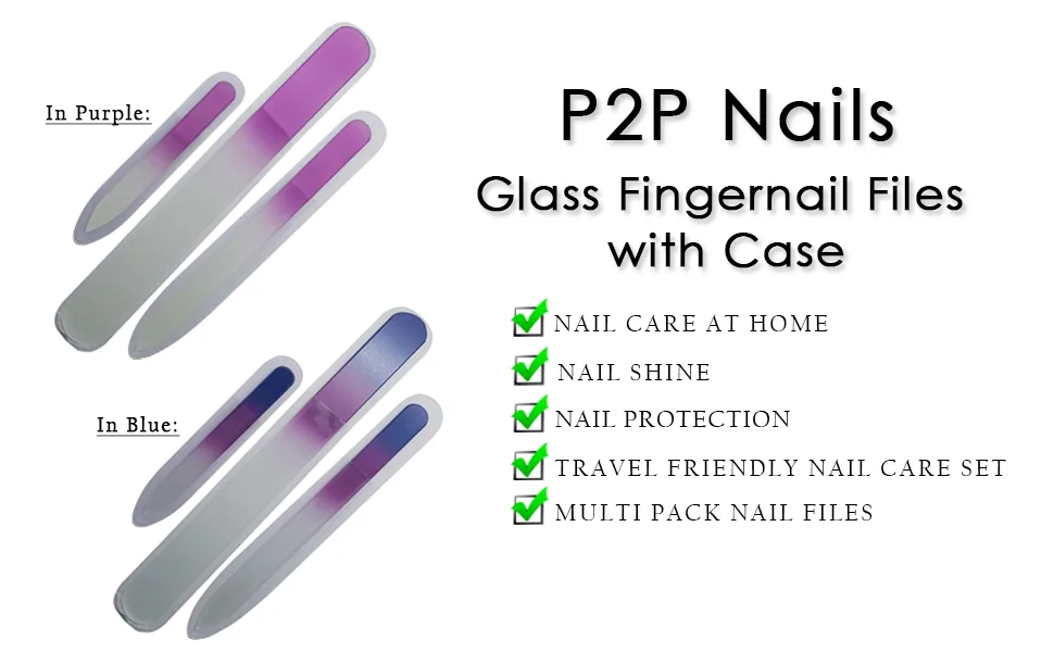 P2P Nails Glass Fingernail Files with Case - Manicure Set for Natural Nails - Double Sided Nail File Stocking Stuffers (Blue) - nail file nail files nail buffer nail files for acrylic nails nail files for natural nails