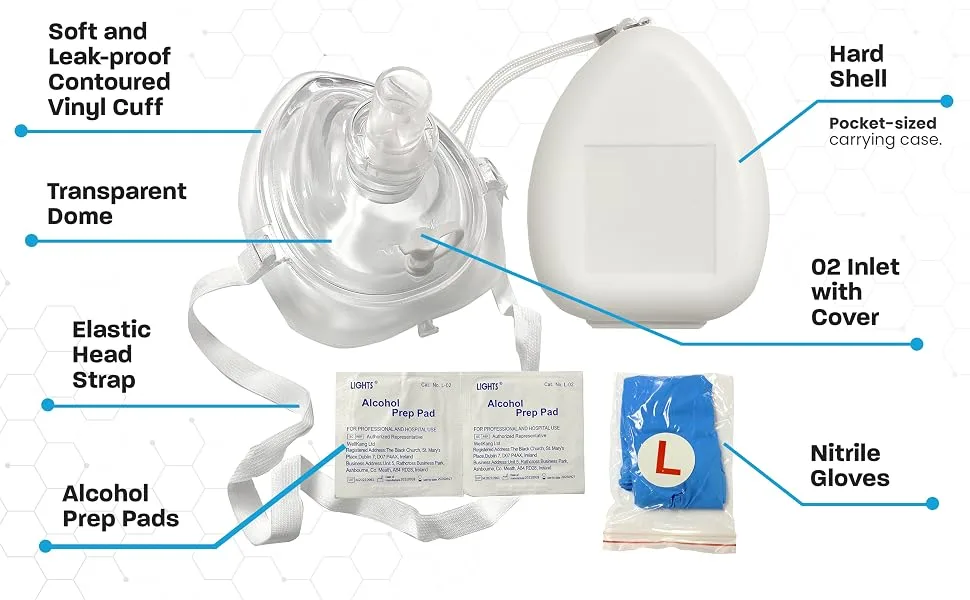 Ambu CPR Mask Kit Pocket Resuscitator Hard Case with O2 Inlet Head Strap Gloves and Wipes (1) - first aid kit travel, first aid kit survival, first aid kits for businesses, first aid supplies