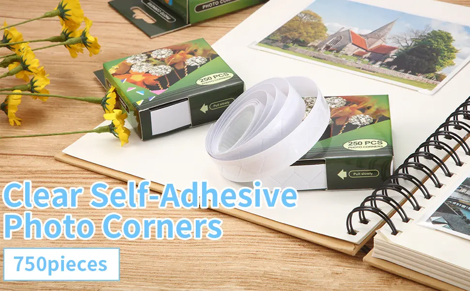 Clear Self-Adhesive Photo Corners Picture Mounting Corner Stickers for DIY Album Scrapbook 250 Pieces/Pack (3 Pack) - product information 1