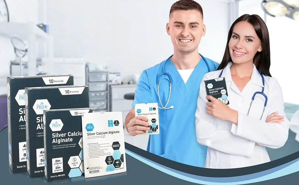 Medpride Silver Calcium Alginate Wound Dressing Pads| 4 x 5 Patches 10-Pack| Antimicrobial Non-Stick Padding Sterile Highly Absorbent & Comfortable| 4'' x 5'' - product information 6