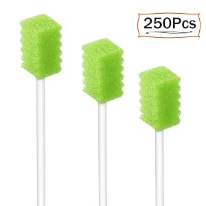 (250 Pack) Disposable Oral Swabs Sterile Dental Sponge Swabsticks Unflavored for Mouth & Gum Cleaning - Tooth shape