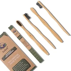 Isshah Soft Bristles Bamboo Toothbrushes Black and White Pack of 10 - INDIVIDUALLY PACKED TOOTHBRUSH