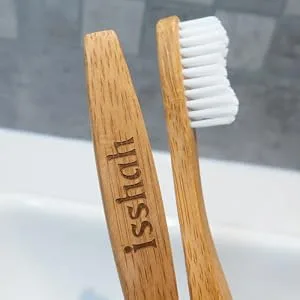 Isshah Soft Bristles Bamboo Toothbrushes Black and White Pack of 10 - NATURAL BAMBOO HANDLE