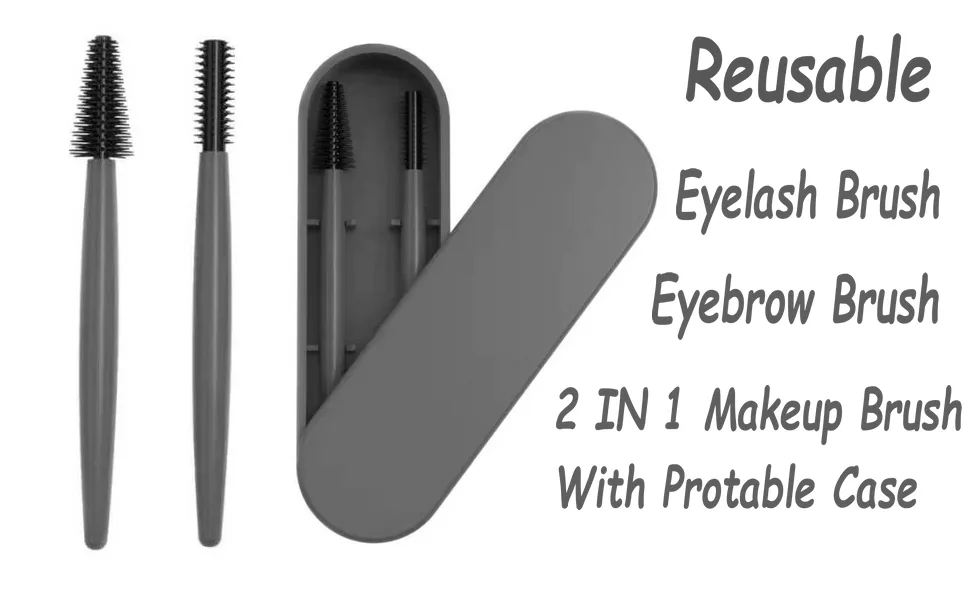 Aitakl Reusable Eyelash Brush Silicone Eyelash Brush 2 Pcs with Portable Case(Grey) - reusable eyelash brush