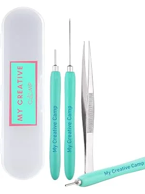 MY CREATIVE CAMP 4 Pack Paper Quilling Tools Set - 2 Slotted Tools Needle Tool Tweezer and Storage Box - Quilling Tools Set