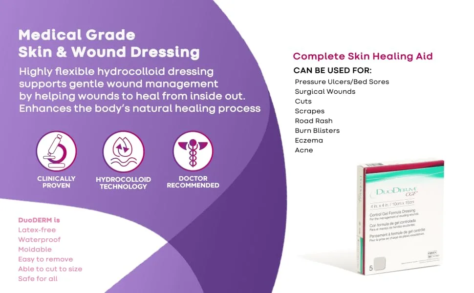 DuoDERM CGF Hydrocolloid 4x4 Sterile Dressing for Use On Partial and Full-Thickness Wounds Square Beige 187660 5ct Box (Pack of 2) - 2 DuoDERM 187660