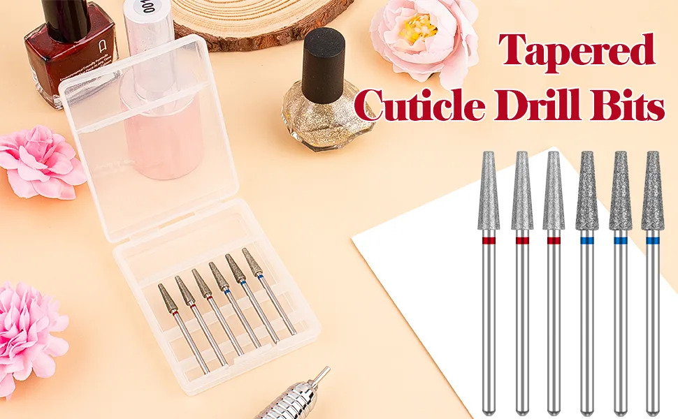 Difenni Nail Drill Bits Cuticle Nail Drill Bit Tapered Shape Cuticle Drill Bits with Storage Case 3/32 Shank Efile Bits for Nail Prep and Manicure Pedicure Tools(Fine&Medium) - Tapered Shape Cuticle Nail Drill Bit1