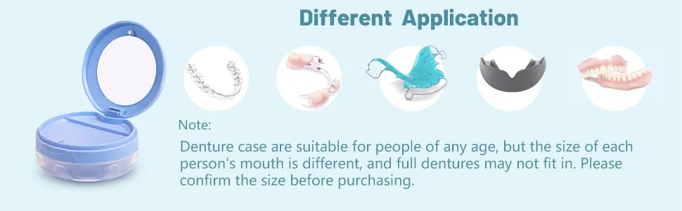 Uouovo Leak Proof Dental Retainer Case Denture Cleaning Case Denture Bath Case Denture Case Retainer Cleaning Case Mouth Guard Perfect for Travel Denture Cups for Soaking Dentures & Mirror (Blue) - Different Application for storing mouth guard, night guard, invisalign, teethers, orthodontic