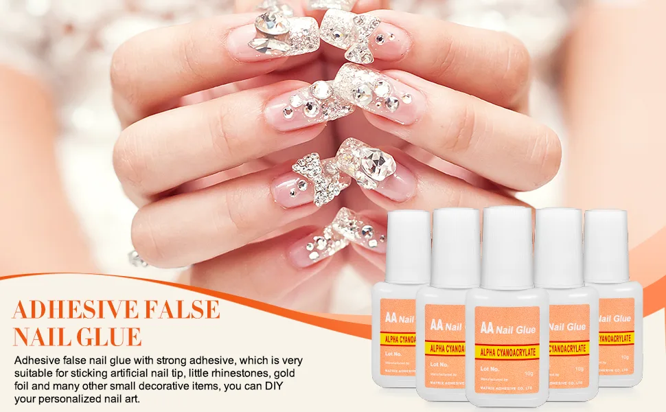 Hicarer Adhesive False Nail Glue Brush-On Nail Glue Quick Nail Glue for Nail Make Up Supplies (5 Packs) - product information 2