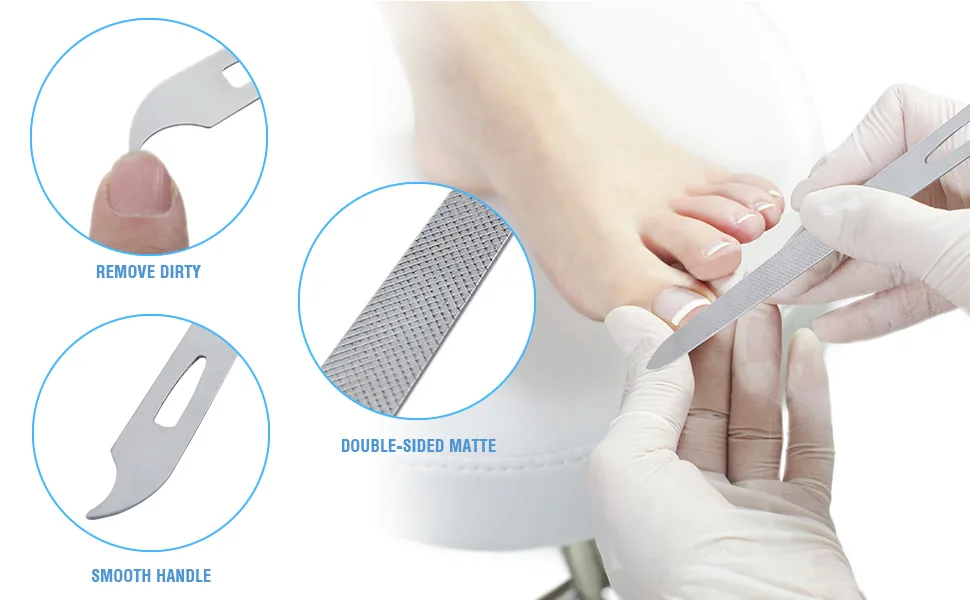 Yeshan Stainless Steel Triple-cut Long Nail File with Nail Cleaner Tip 5.5 Inch Pack of 2 - nail file