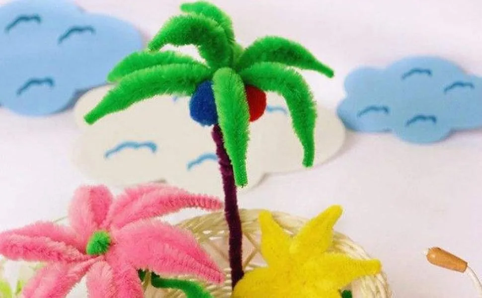 Carykon Pack of 100 Pipe Cleaners Fuzzy Bumpy Chenille Stems for Creative Handmade DIY Art Craft (Blackish Green) - picture