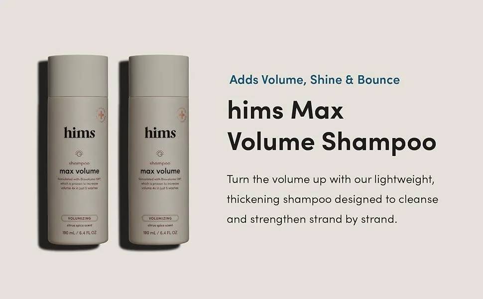 Hims Max Volume Shampoo 2 Pack - Volumizing Shampoo for Men - Citrus Spice - Men's Natural Shampoo Adds Volume Shine & Bounce - 2 x 6.4 fl oz Bottles - conditioner